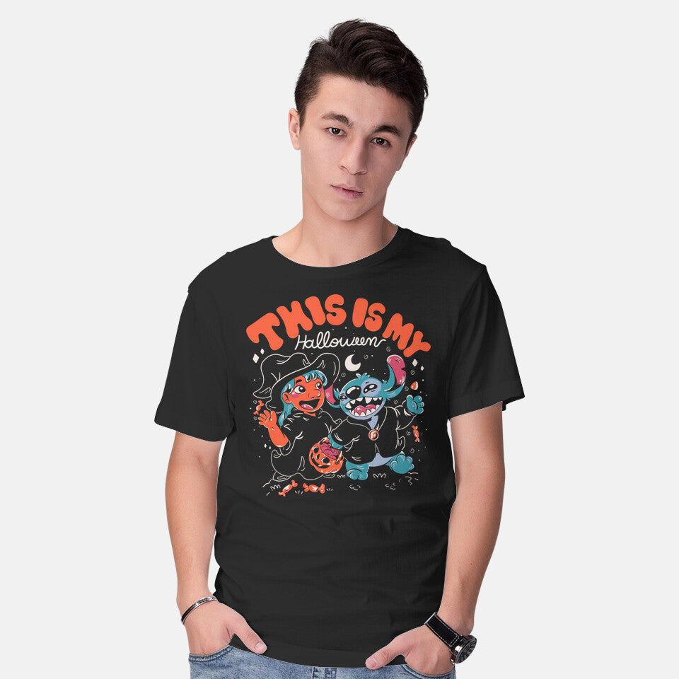 Model wearing black My Halloween – Halloween Graphic T-Shirt