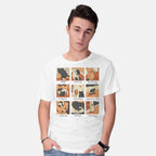 Model wearing white Cat Meme – Cat Graphic T-Shirt