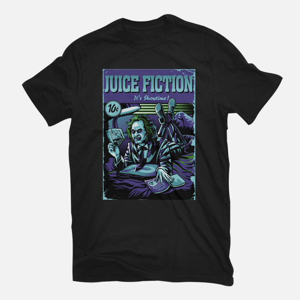 Juice Fiction – Horror Graphic T-Shirt in black, flat-lay product view