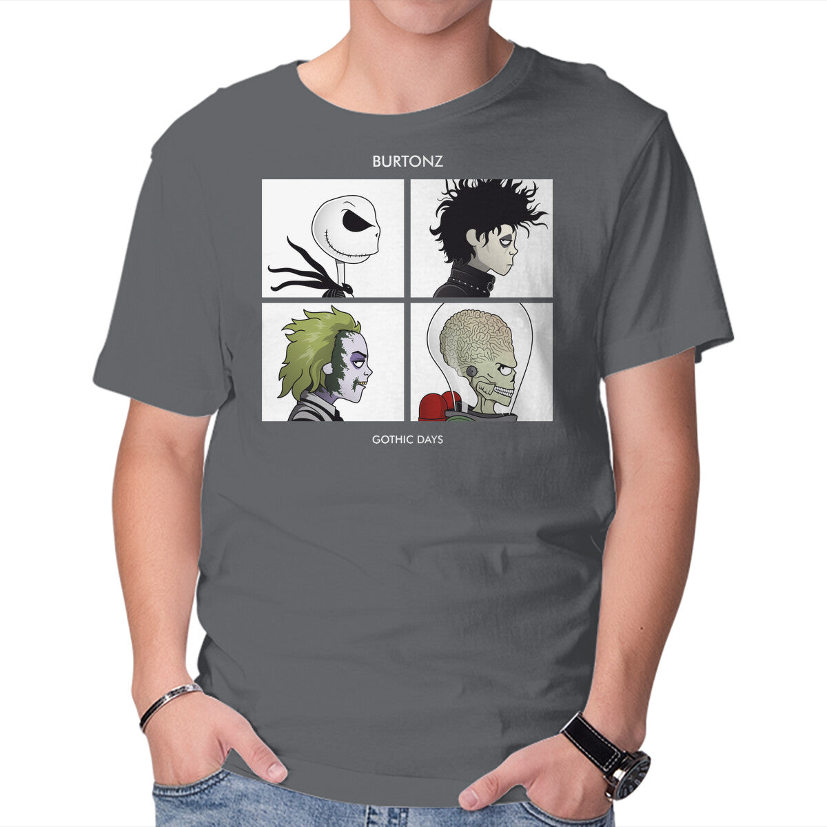 Burtonz – Horror Graphic T-Shirt in charcoal, product display