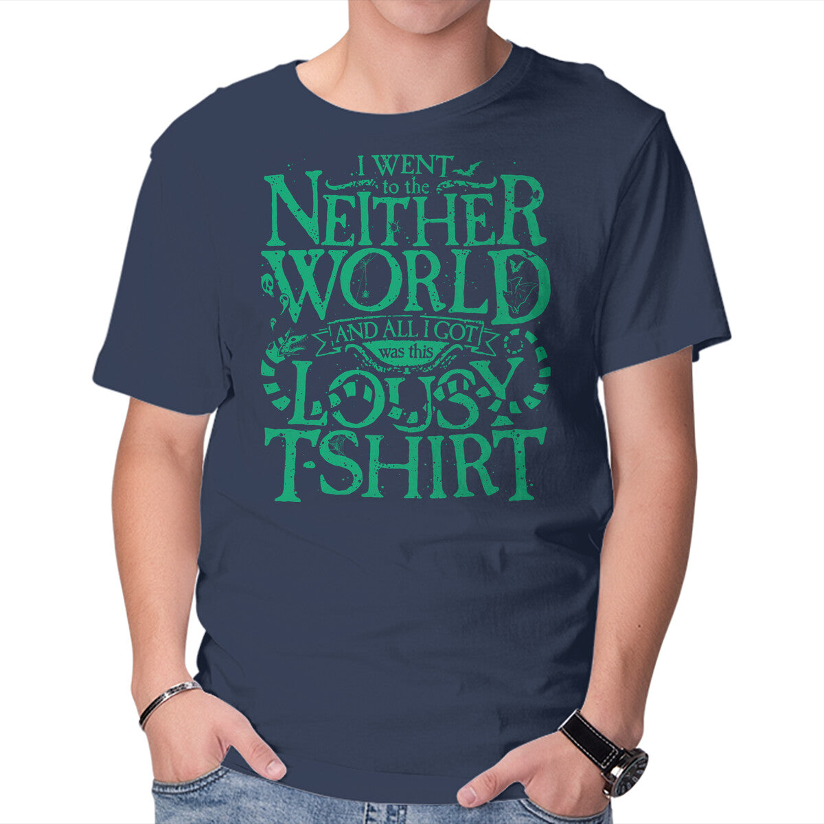 Went To The Neitherworld – Horror Graphic T-Shirt in navy, product display