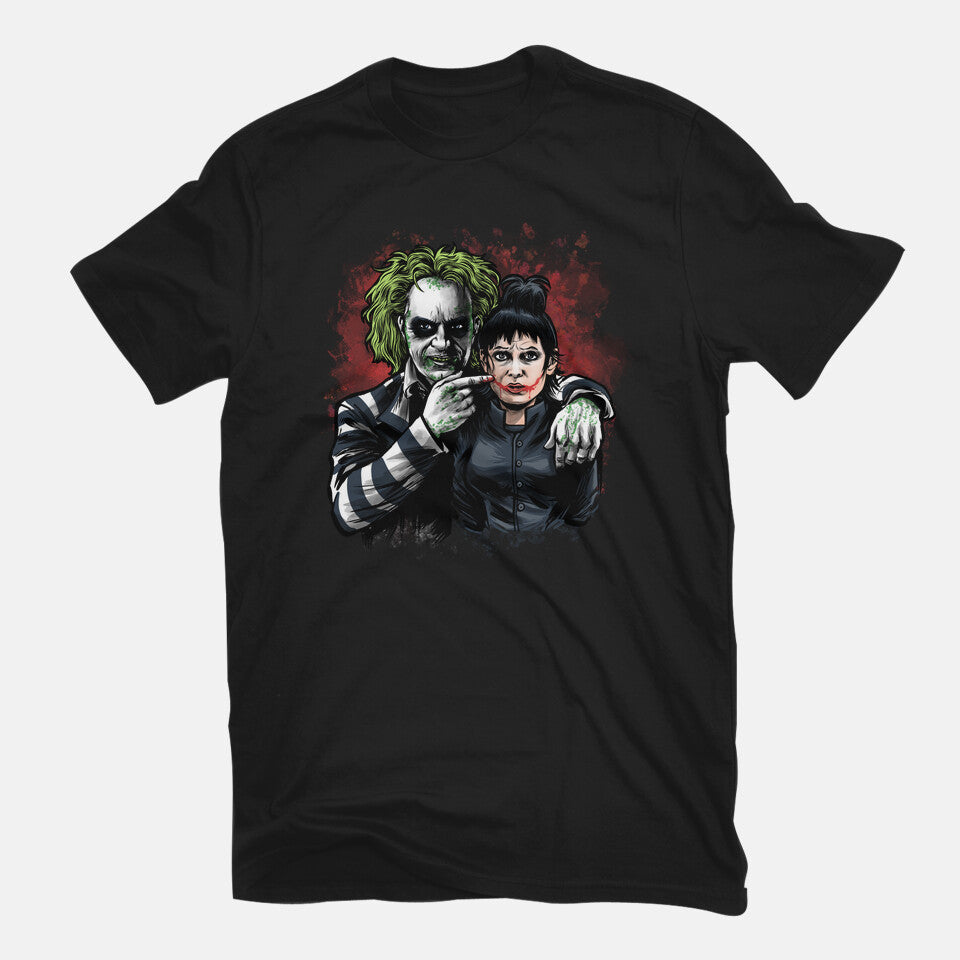 Juice Smile – Horror Graphic T-Shirt in black, flat-lay product view