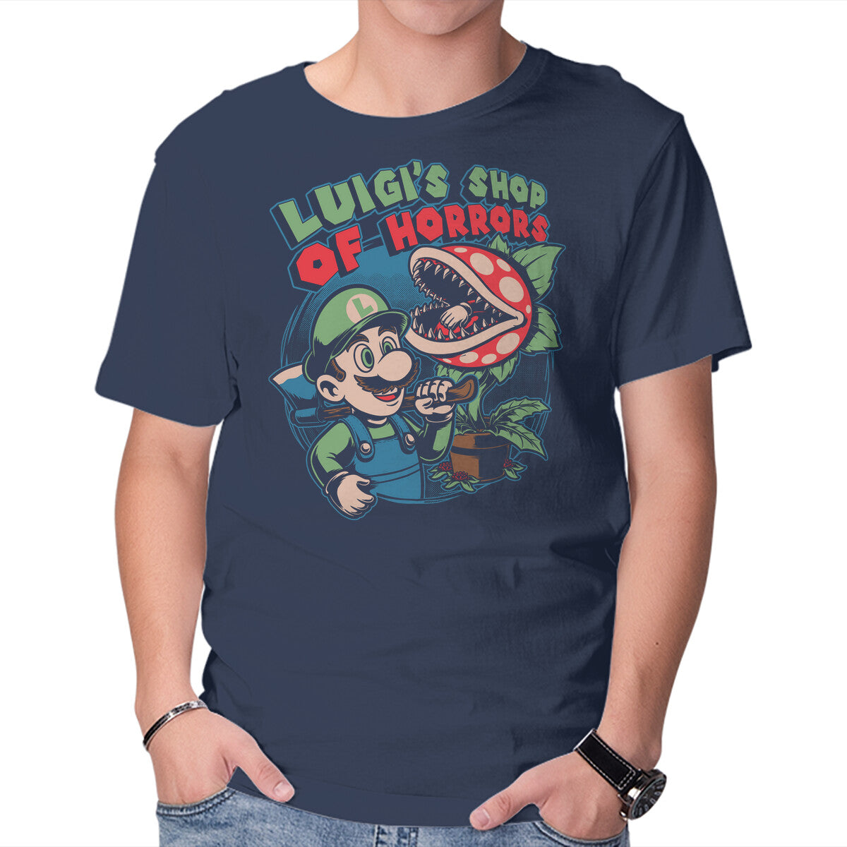 Movie Game Plant – Halloween Graphic T-Shirt in navy, product display