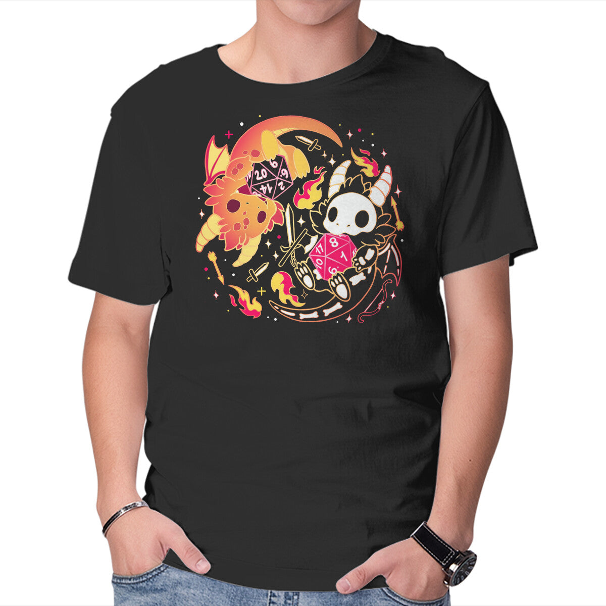 Winner Loser Dice Dragon – Gaming Graphic T-Shirt in black, product display