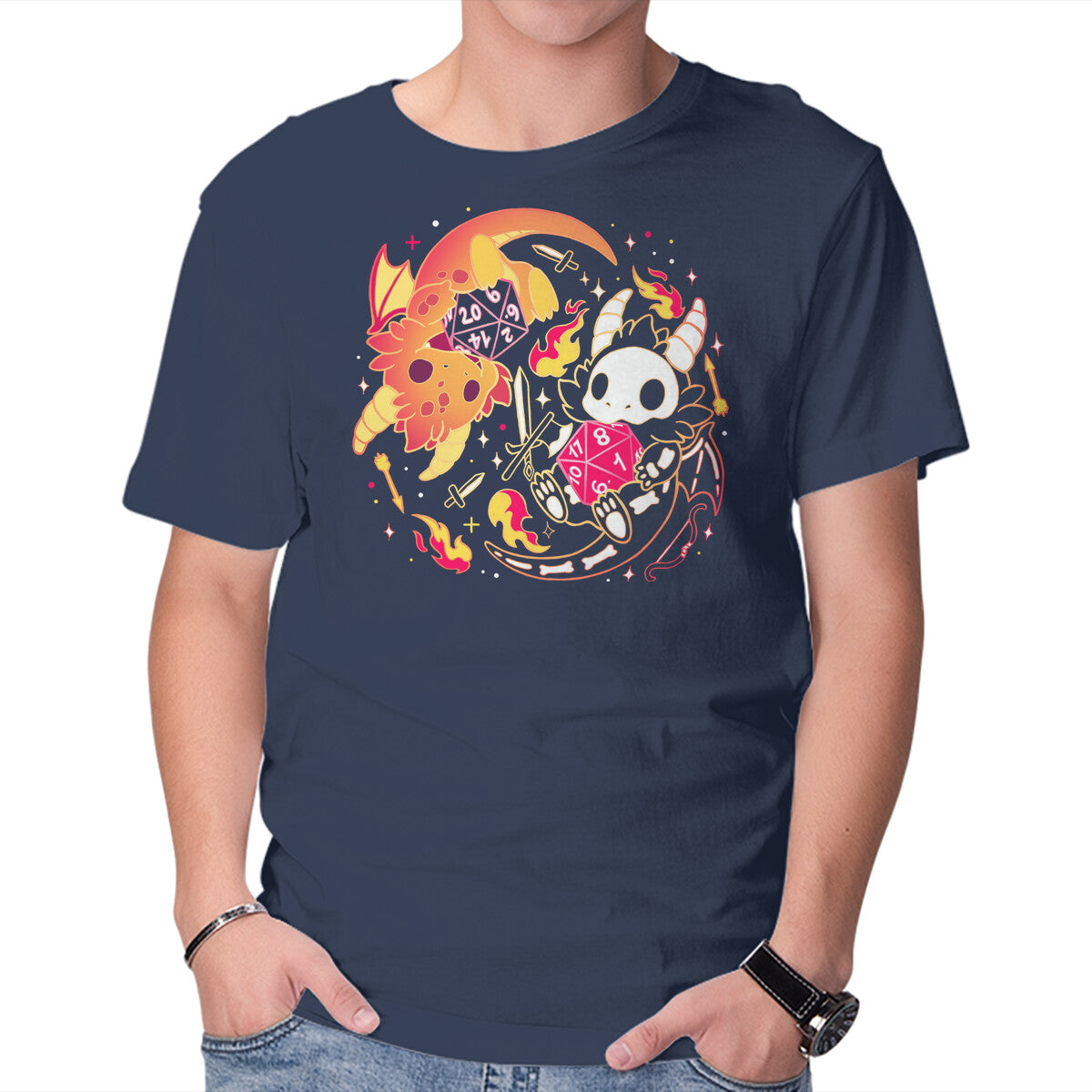 Winner Loser Dice Dragon – Gaming Graphic T-Shirt in navy, product display