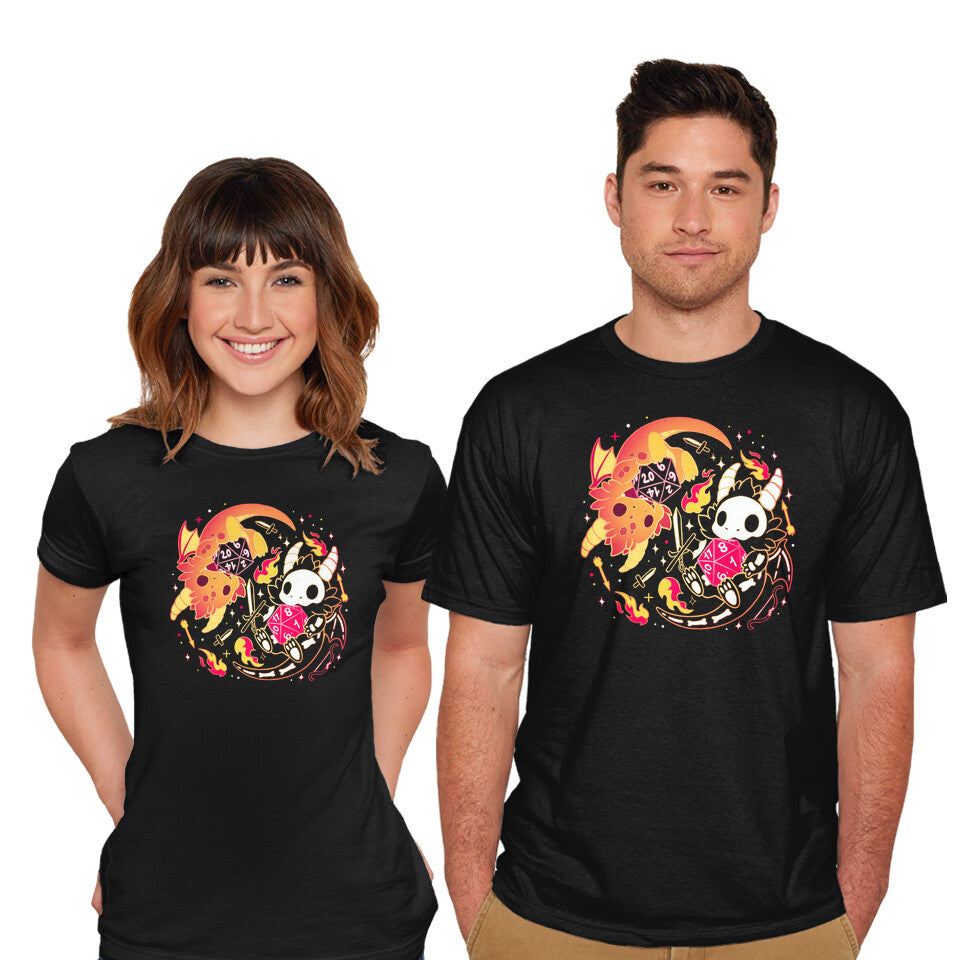 Model wearing black Winner Loser Dice Dragon – Gaming Graphic T-Shirt