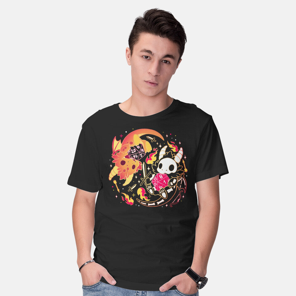 Model wearing black Winner Loser Dice Dragon – Gaming Graphic T-Shirt