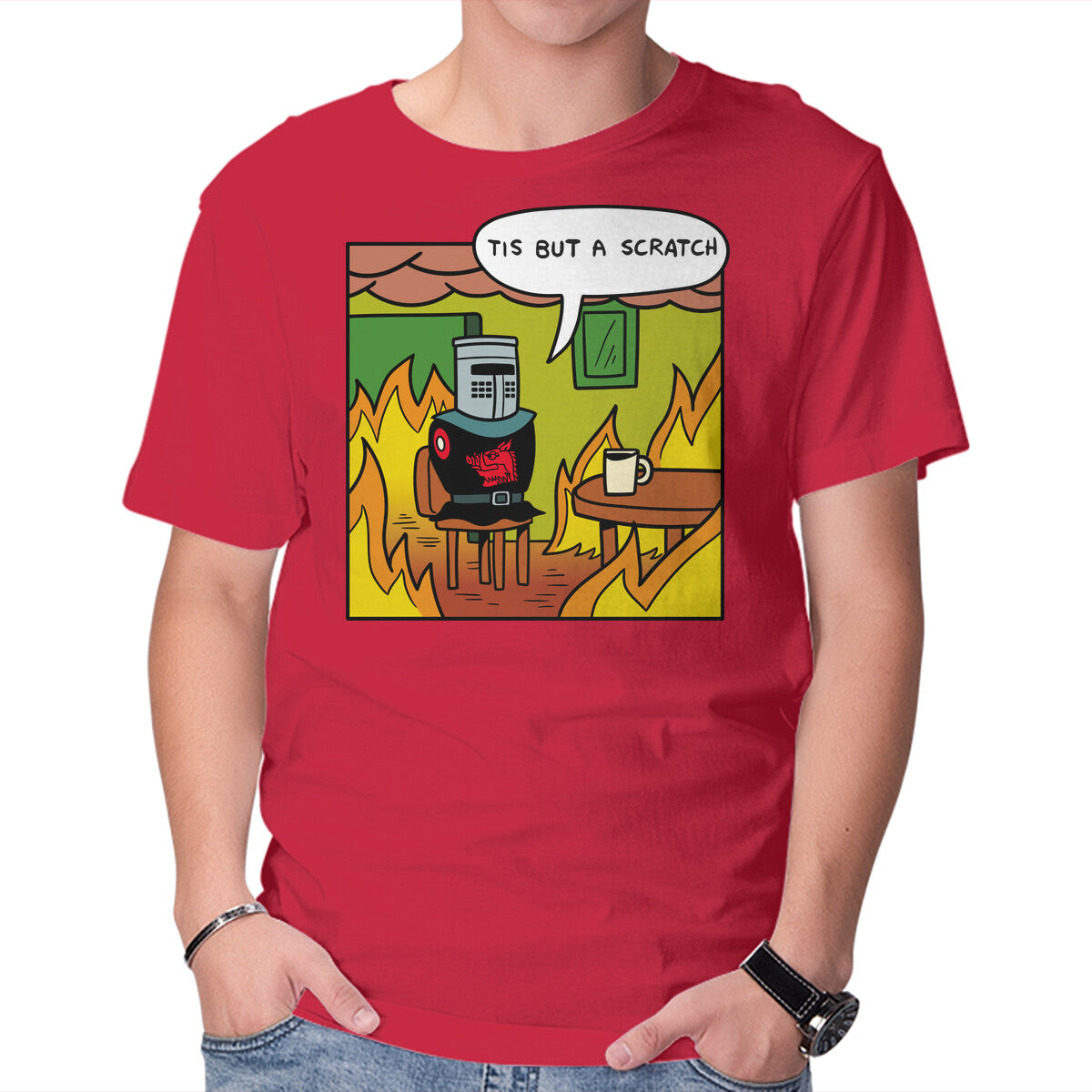 Black Knight Fine – Movie Graphic T-Shirt in red, product display