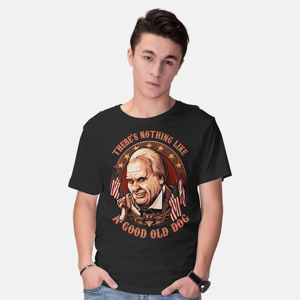 Model wearing black Good Old Dog – Horror Graphic T-Shirt