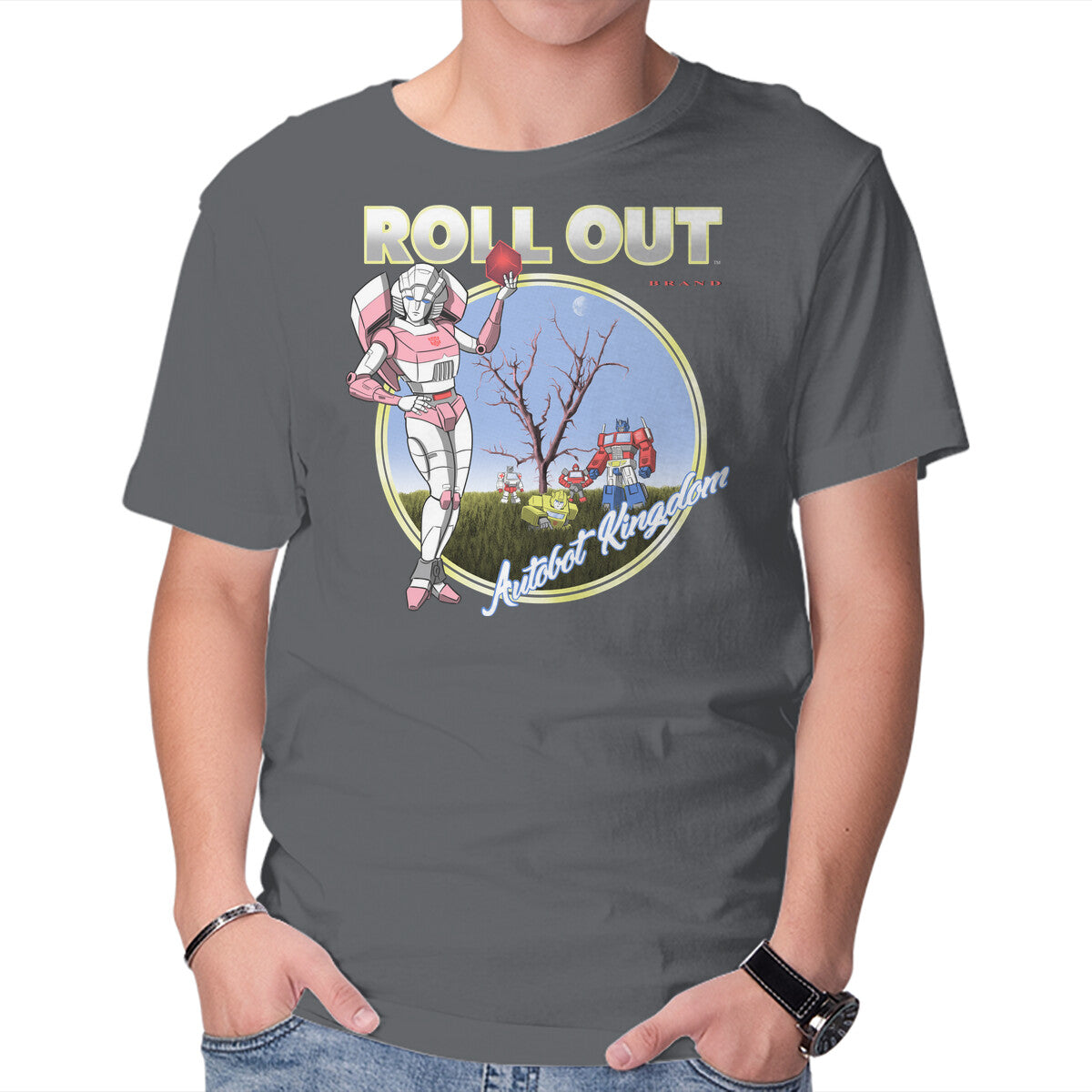 Roll Doubt – Sci-Fi Graphic T-Shirt in charcoal, product display