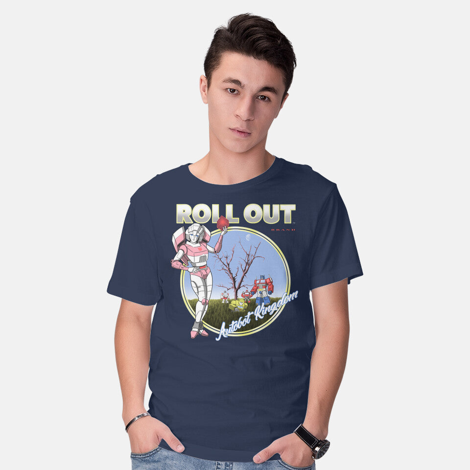 Model wearing navy Roll Doubt – Sci-Fi Graphic T-Shirt