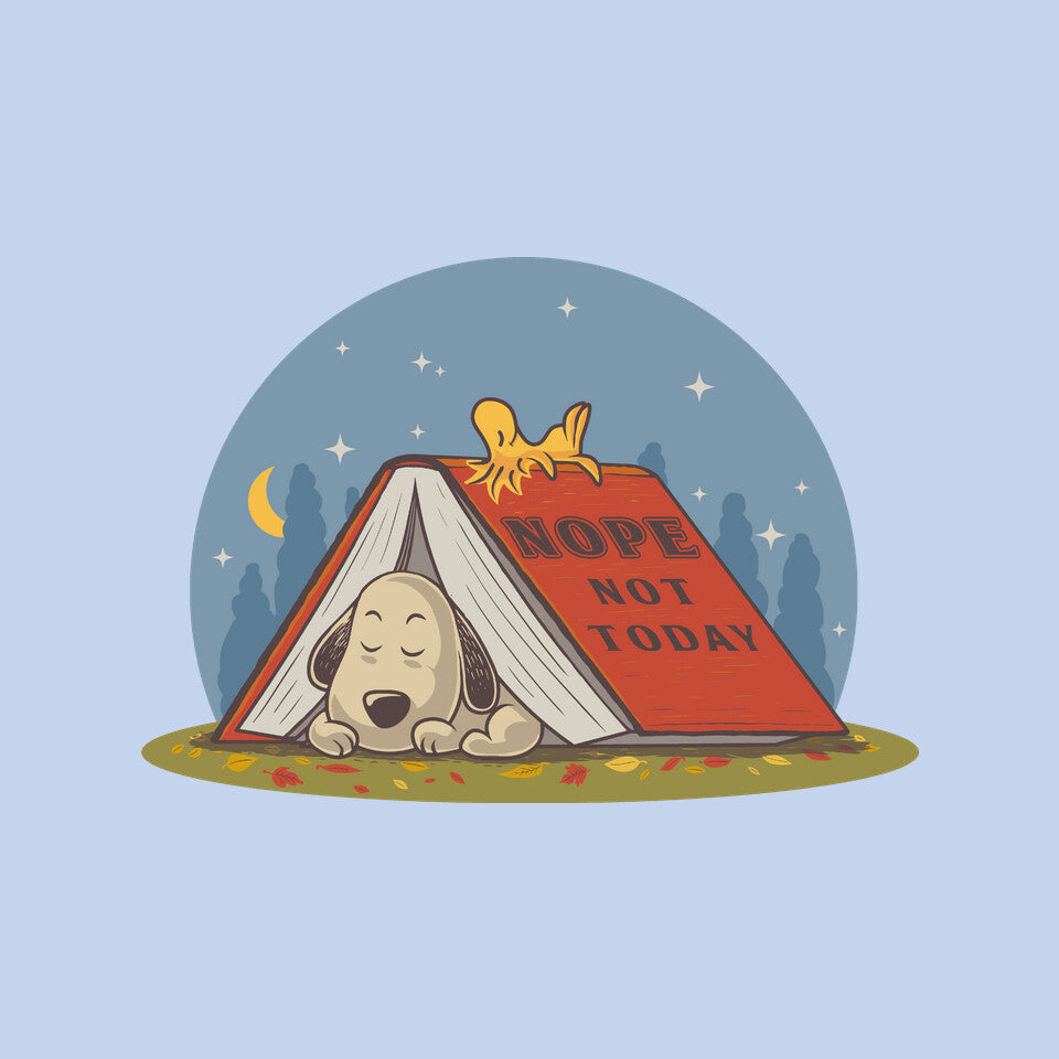 Booked For A Nap – Dog Graphic T-Shirt design artwork for blue graphic T-shirt
