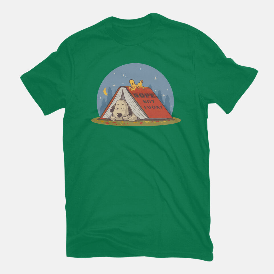 Booked For A Nap – Dog Graphic T-Shirt in green, flat-lay product view