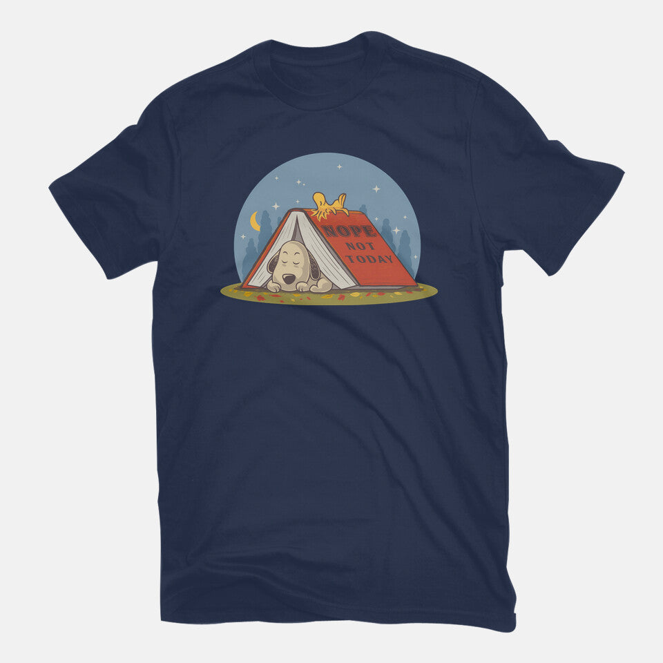 Booked For A Nap – Dog Graphic T-Shirt in navy, flat-lay product view