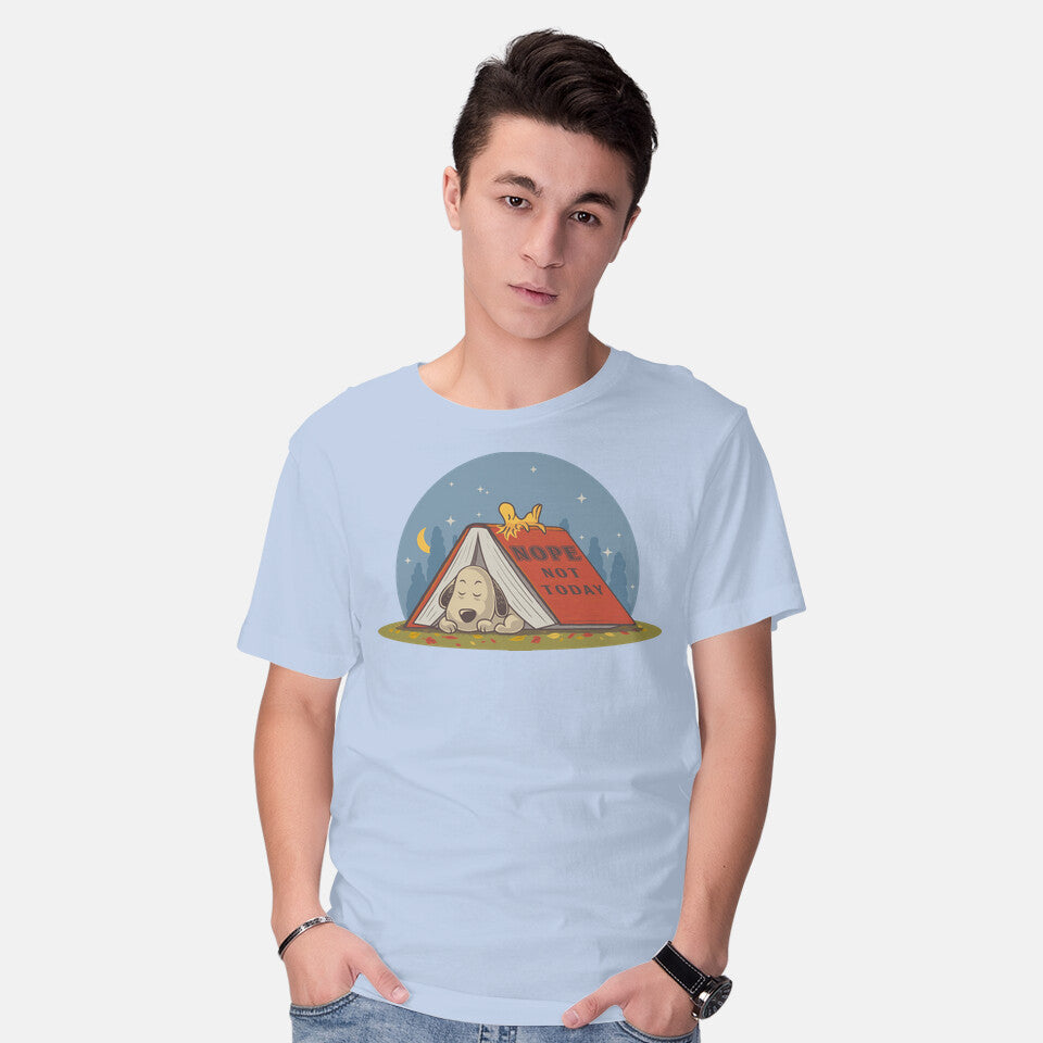 Model wearing blue Booked For A Nap – Dog Graphic T-Shirt