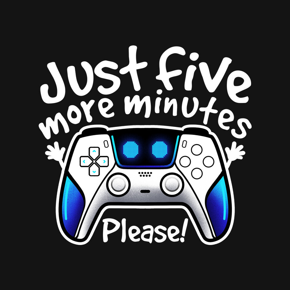 Just Five More Minutes Astro – Gaming Graphic T-Shirt design artwork for black graphic T-shirt