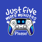 Just Five More Minutes Astro – Gaming Graphic T-Shirt design artwork for royal blue graphic T-shirt