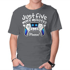 Just Five More Minutes Astro – Gaming Graphic T-Shirt in charcoal, product display