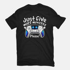 Just Five More Minutes Astro – Gaming Graphic T-Shirt in black, flat-lay product view