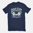Just Five More Minutes Astro – Gaming Graphic T-Shirt in navy, flat-lay product view