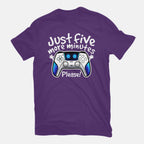 Just Five More Minutes Astro – Gaming Graphic T-Shirt in purple, flat-lay product view