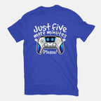 Just Five More Minutes Astro – Gaming Graphic T-Shirt in royal blue, flat-lay product view