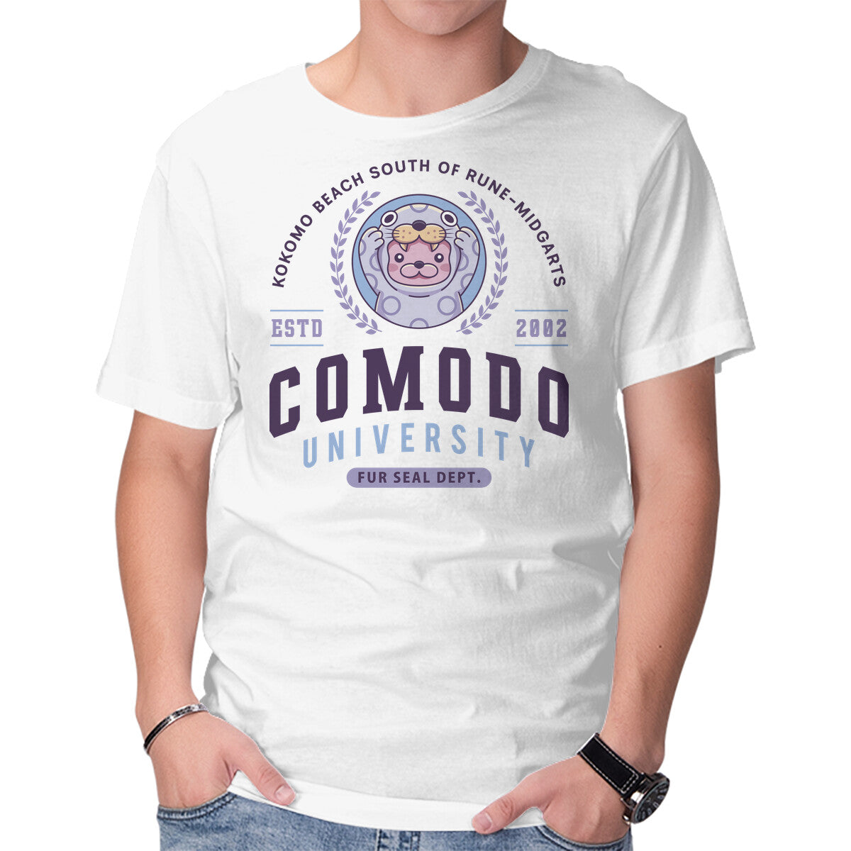 Comodo University – Gaming Graphic T-Shirt in white, product display