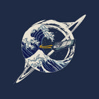 Interstellar Kanagawa Wave – Sci-Fi Graphic T-Shirt design artwork for navy graphic T-shirt