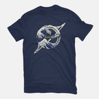 Interstellar Kanagawa Wave – Sci-Fi Graphic T-Shirt in navy, flat-lay product view