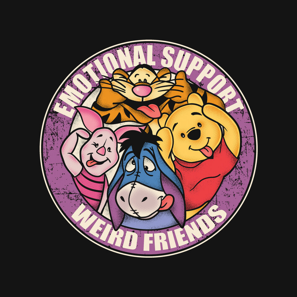 Emotional Support Weird Friends Graphic T-Shirt design artwork for black graphic T-shirt
