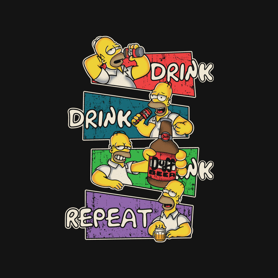 Drink And Repeat – Funny Graphic T-Shirt design artwork for black graphic T-shirt