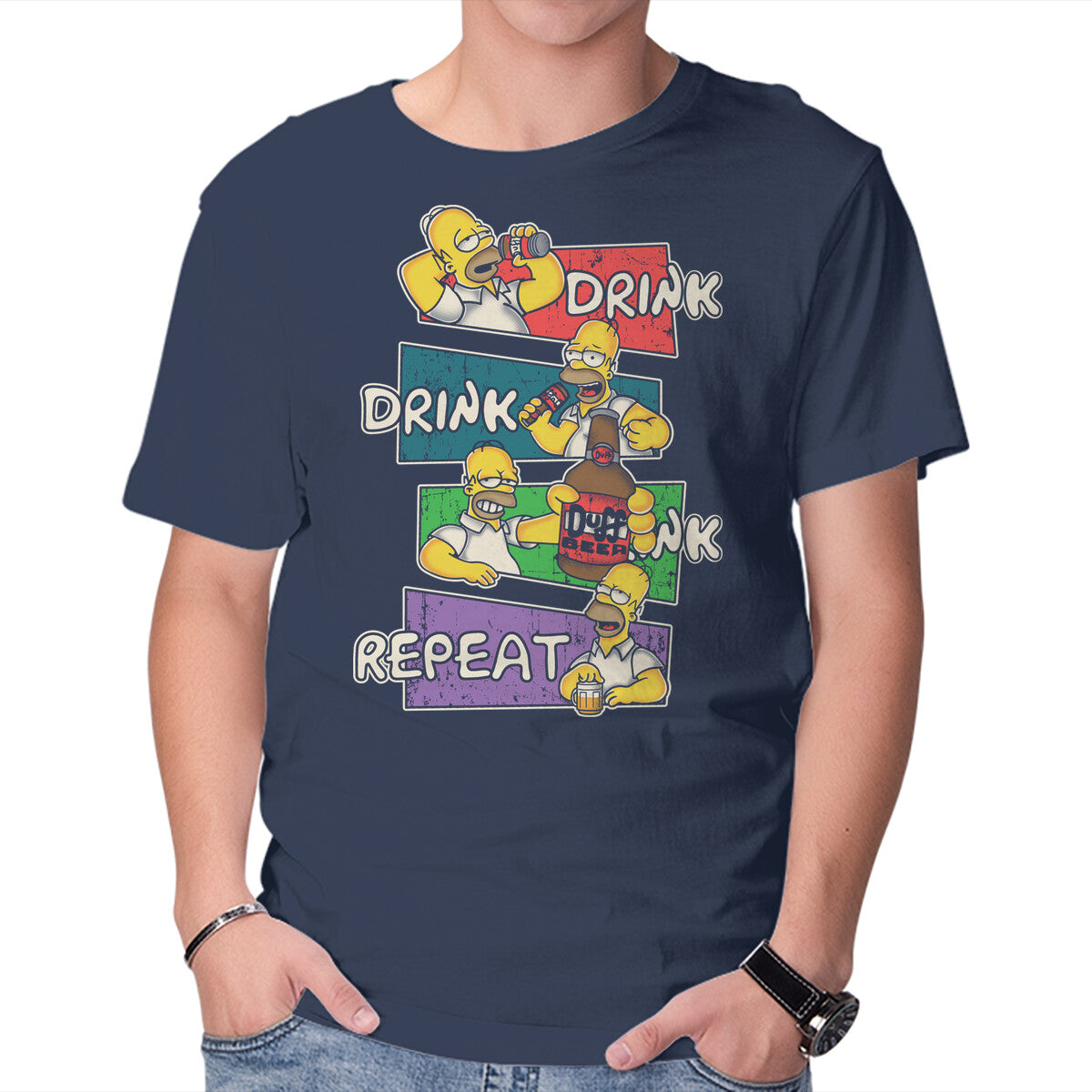 Drink And Repeat – Funny Graphic T-Shirt in navy, product display