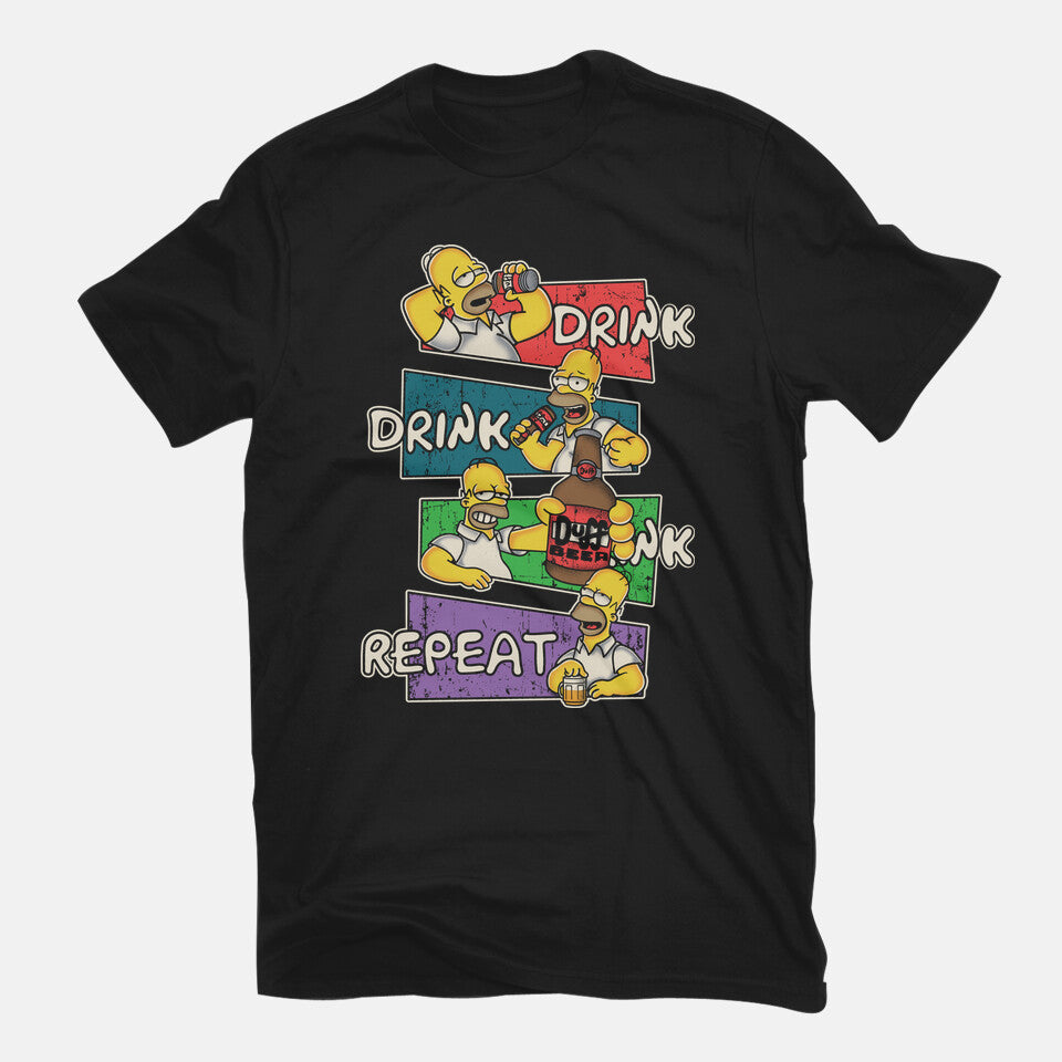 Drink And Repeat – Funny Graphic T-Shirt in black, flat-lay product view
