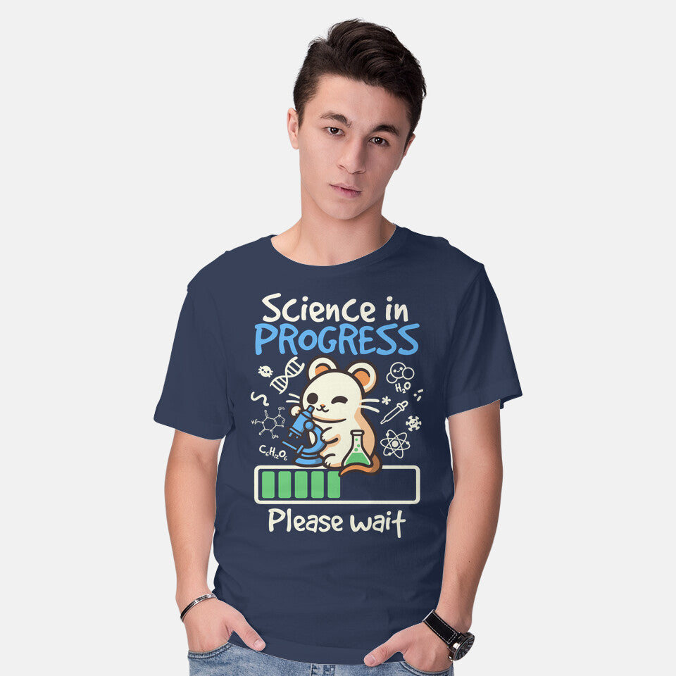 Model wearing navy Science In Progress – Animal Graphic T-Shirt