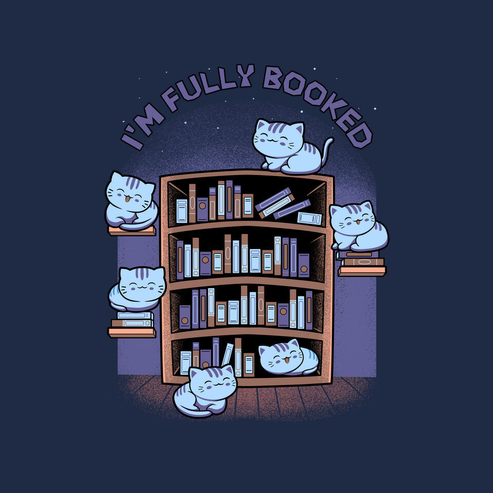 I Am Booked – Cat Graphic T-Shirt design artwork for navy graphic T-shirt