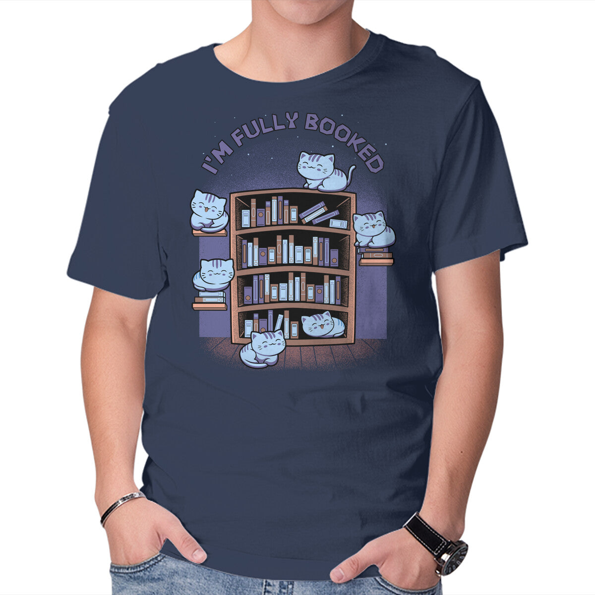 I Am Booked – Cat Graphic T-Shirt in navy, product display
