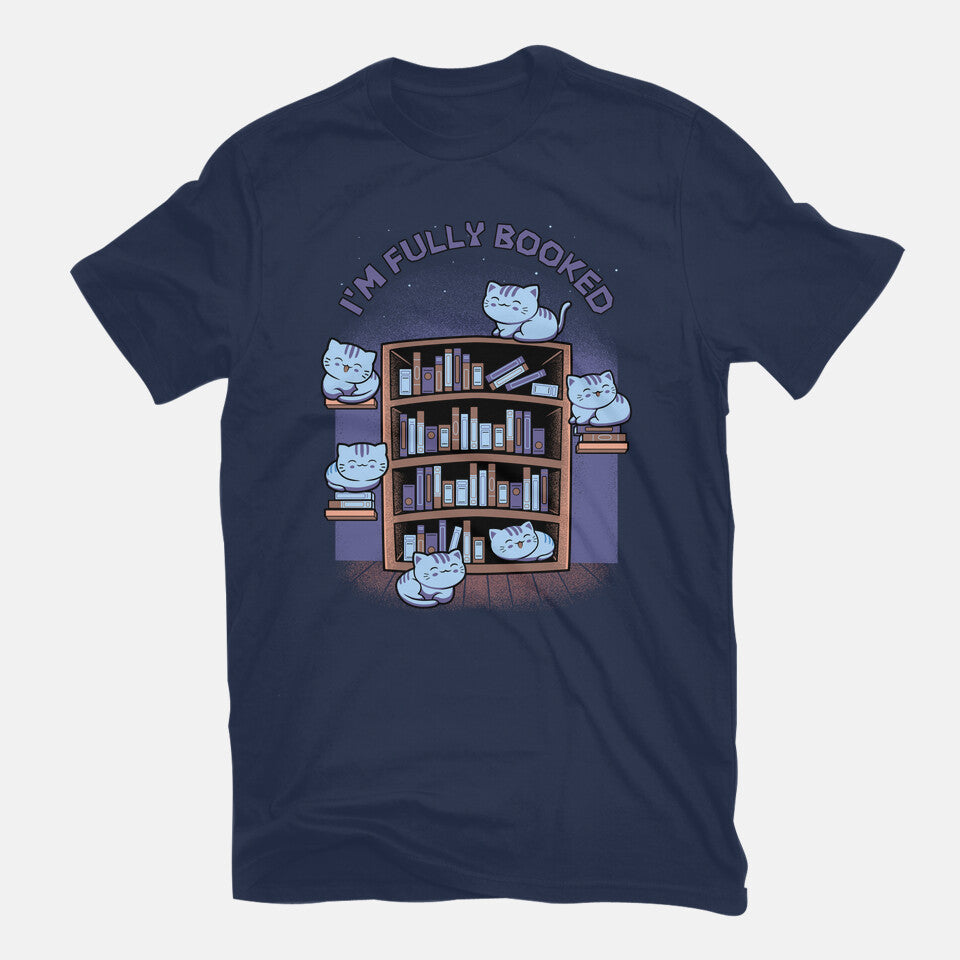I Am Booked – Cat Graphic T-Shirt in navy, flat-lay product view