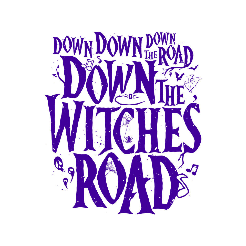 Down The Witches Road – Fantasy Graphic T-Shirt design artwork for white graphic T-shirt