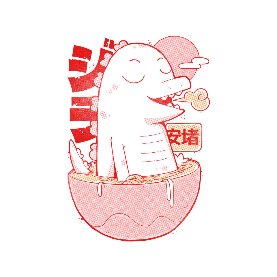 Ramen Dino – Dinosaur Graphic T-Shirt design artwork for white graphic T-shirt