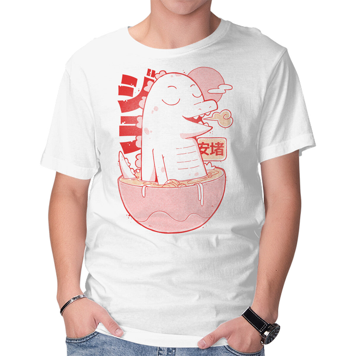 Ramen Dino – Dinosaur Graphic T-Shirt in white, product display
