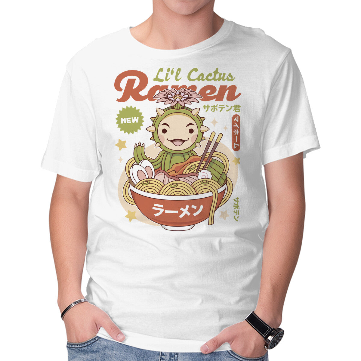 Lil Cactus Ramen – Gaming Graphic T-Shirt in white, product display