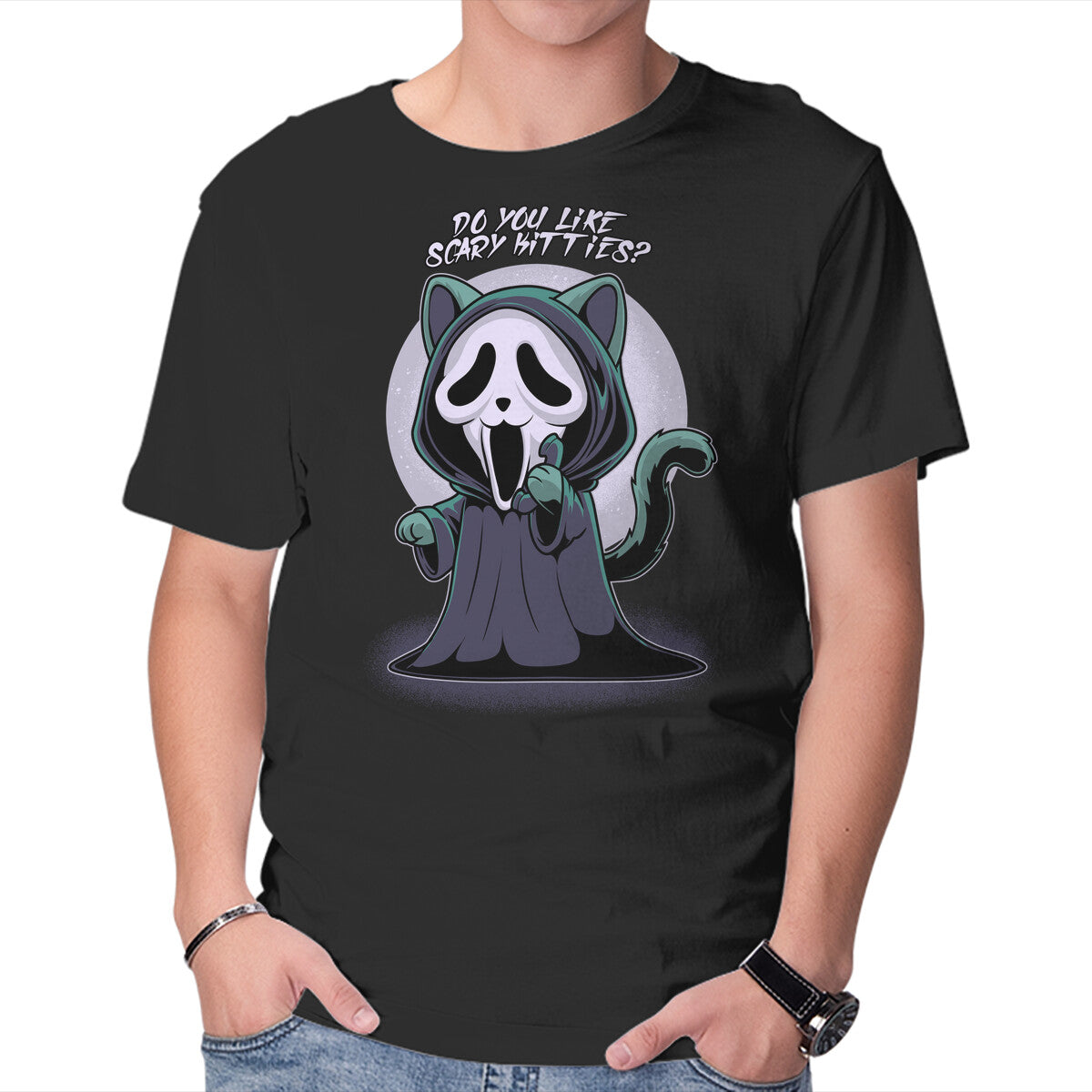 Ghostcat – Cat Graphic T-Shirt in black, product display