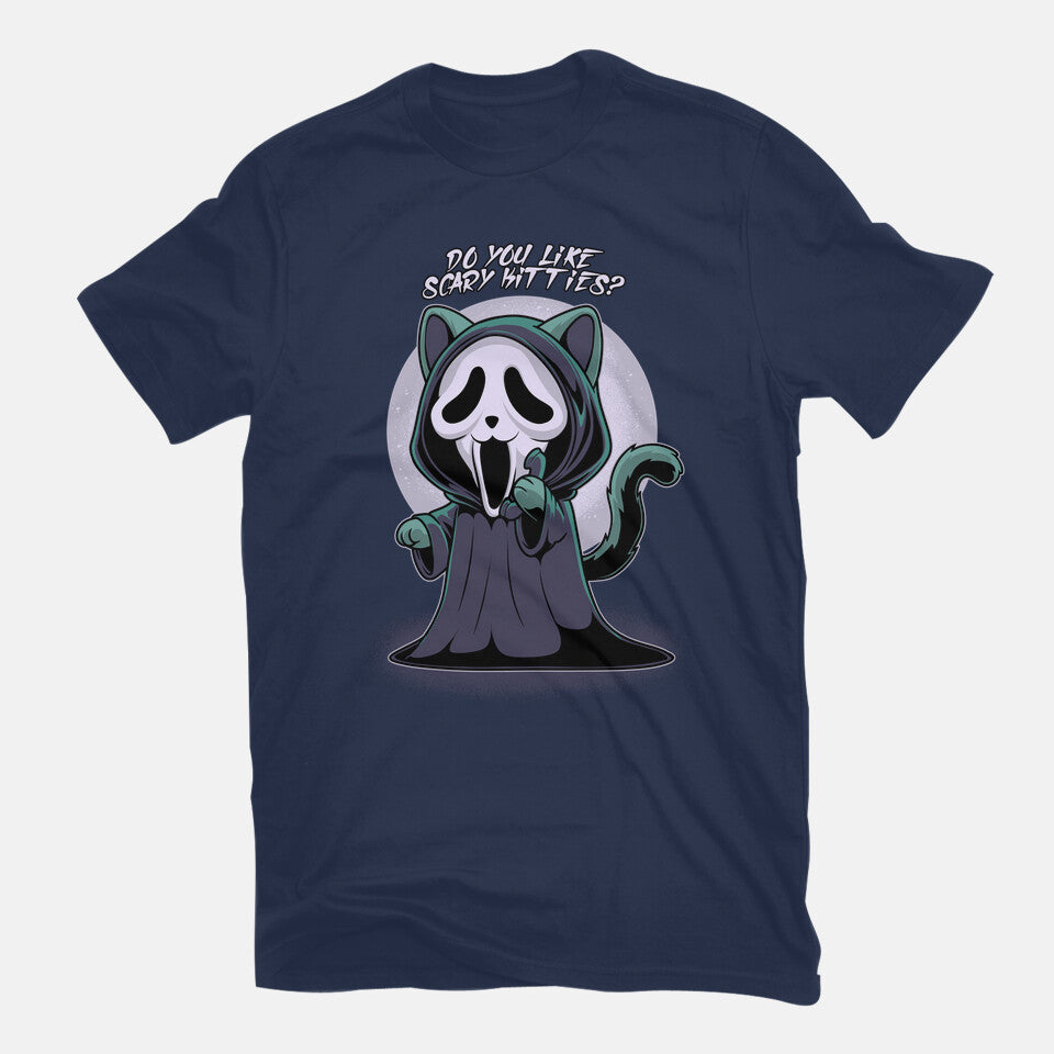 Ghostcat – Cat Graphic T-Shirt in navy, flat-lay product view