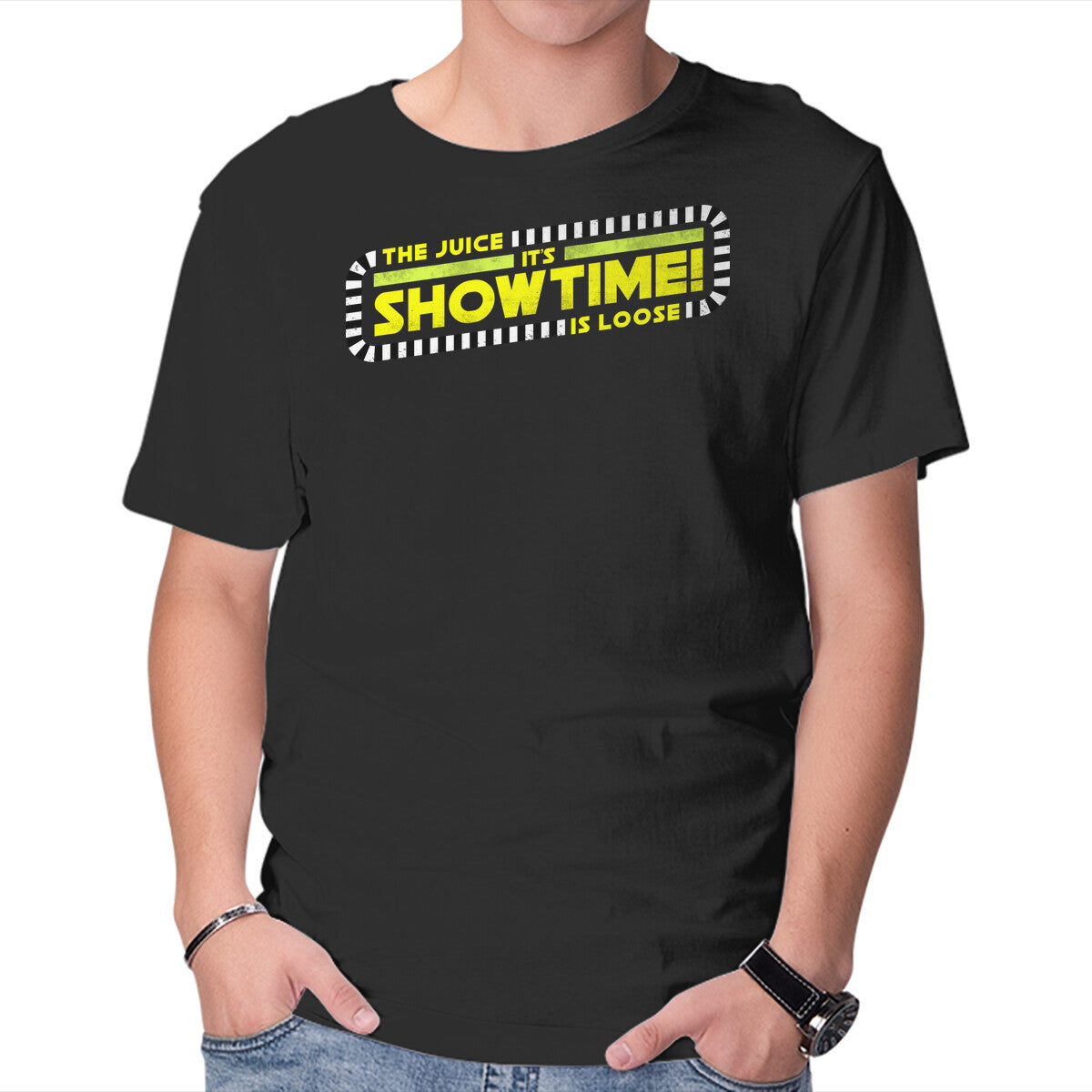 The Juice Is Loose Showtime – Horror Graphic T-Shirt in black, product display