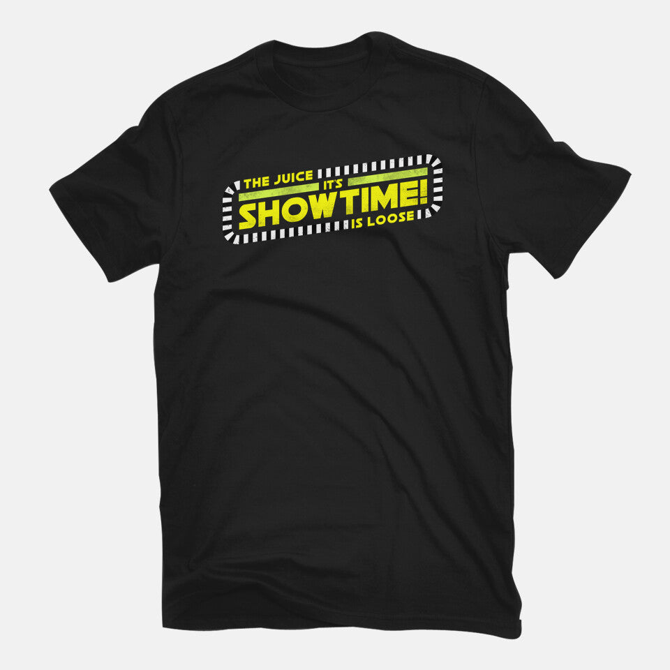 The Juice Is Loose Showtime – Horror Graphic T-Shirt in black, flat-lay product view