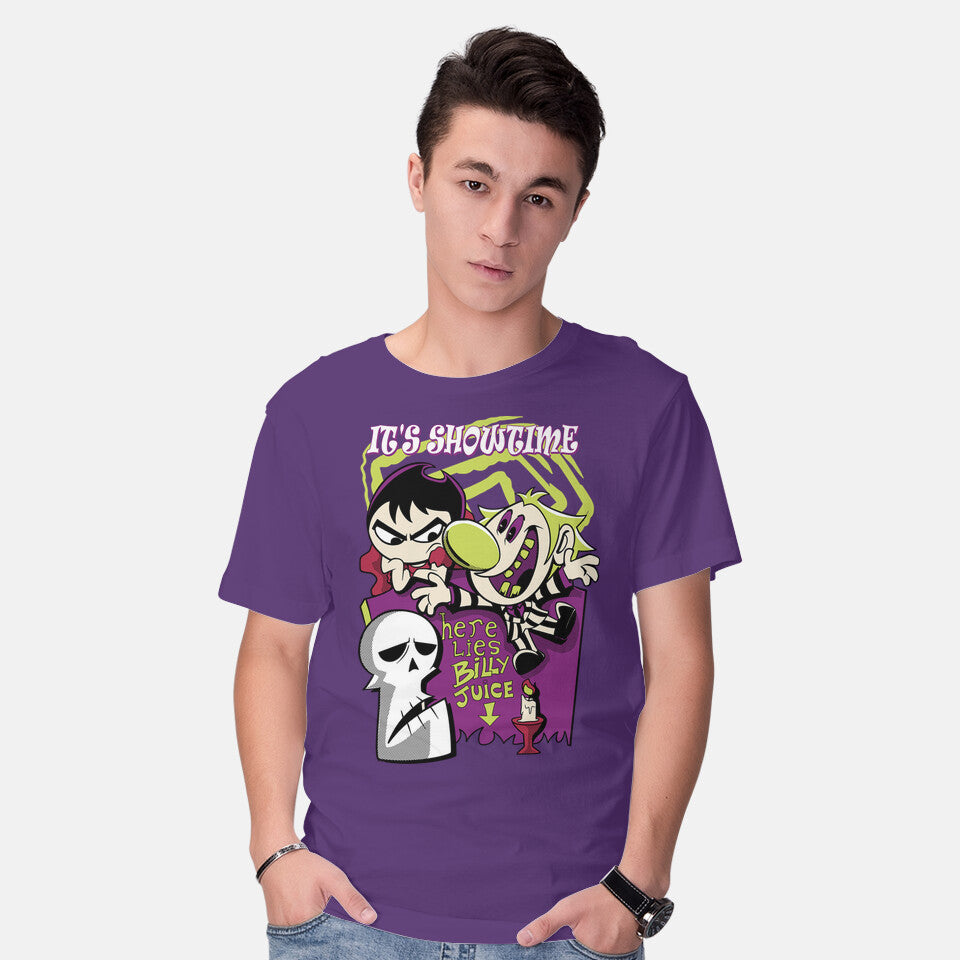 Model wearing purple Billyjuice – Halloween Graphic T-Shirt