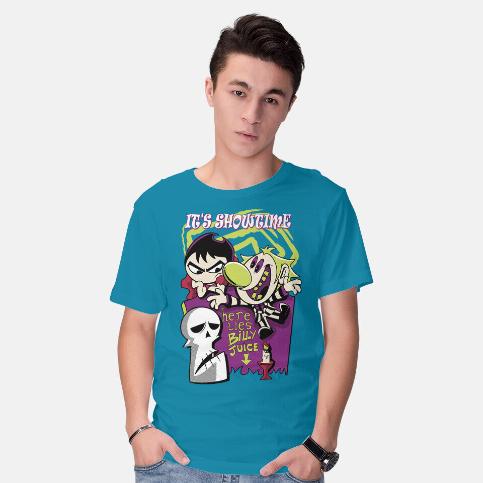 Model wearing turquoise Billyjuice – Halloween Graphic T-Shirt