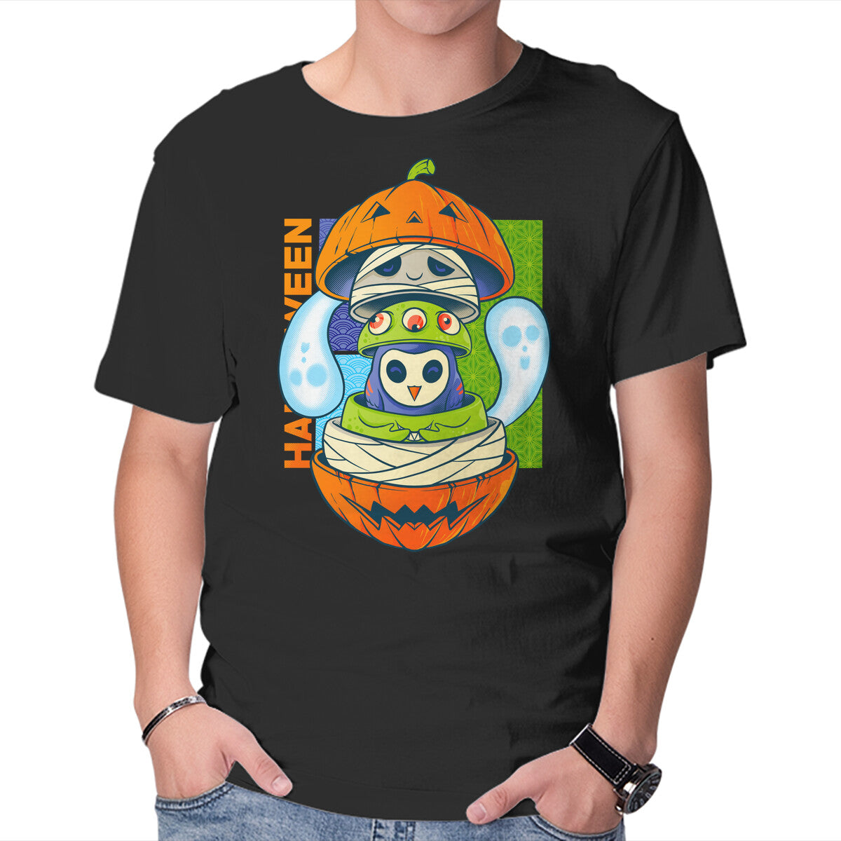 Spooky Doll – Halloween Graphic T-Shirt in black, product display