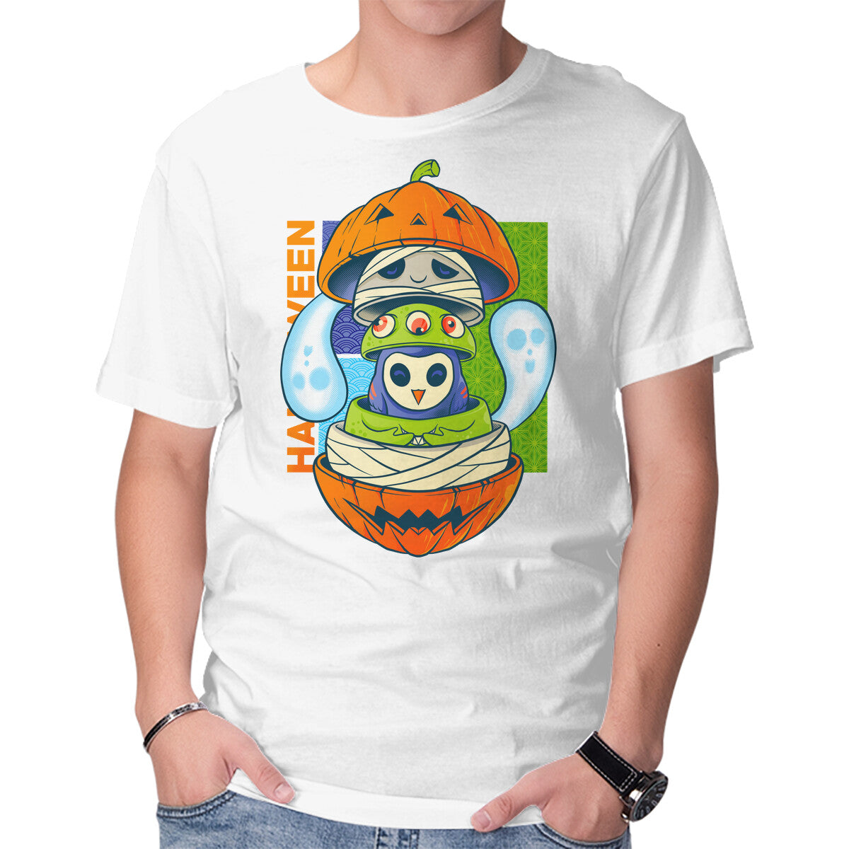 Spooky Doll – Halloween Graphic T-Shirt in white, product display