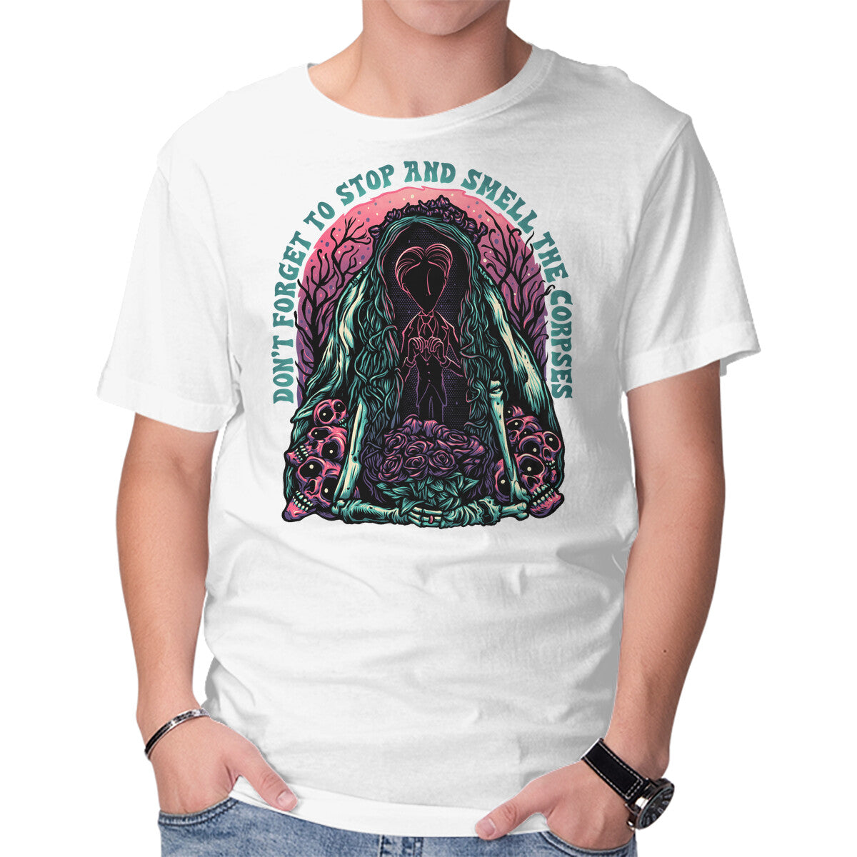 Smell The Corpses – Fantasy Graphic T-Shirt in white, product display